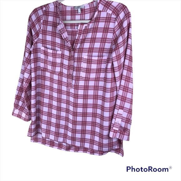 JOIE Red/Pink Nepal Windowpane Pullover Blouse Sz XS - Picture 2 of 3